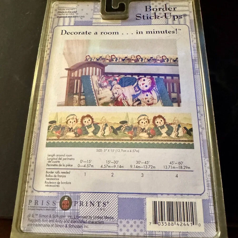 Classic Raggedy Ann & Andy 3-Piece Nursery Accessory Set/boarder/stickers VTG
